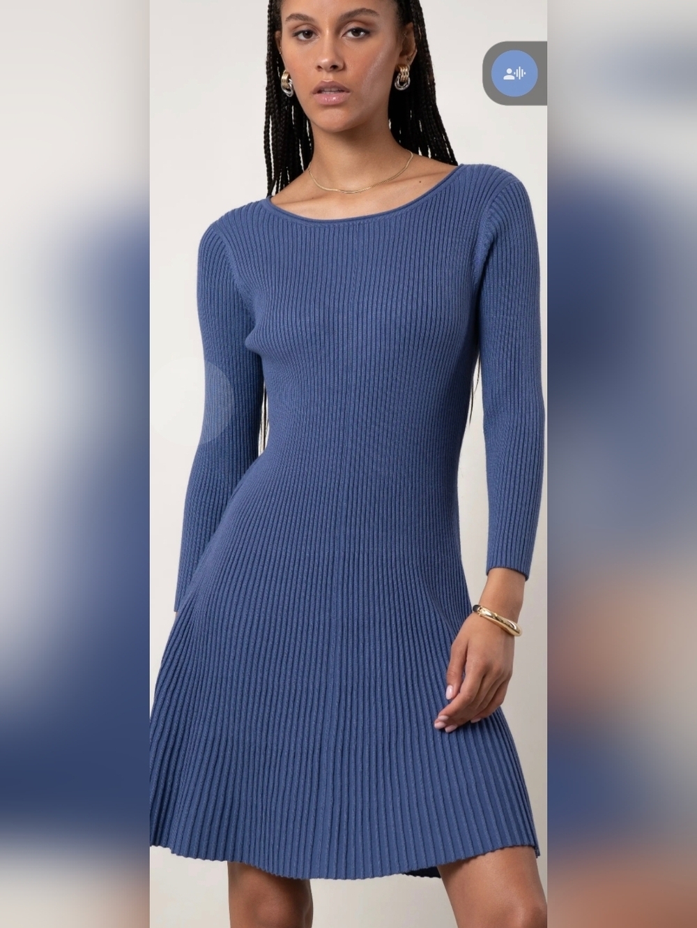 Devotion By Cyrus Ribbed Knit Fit-and-Flare Dress in Blue Size XL